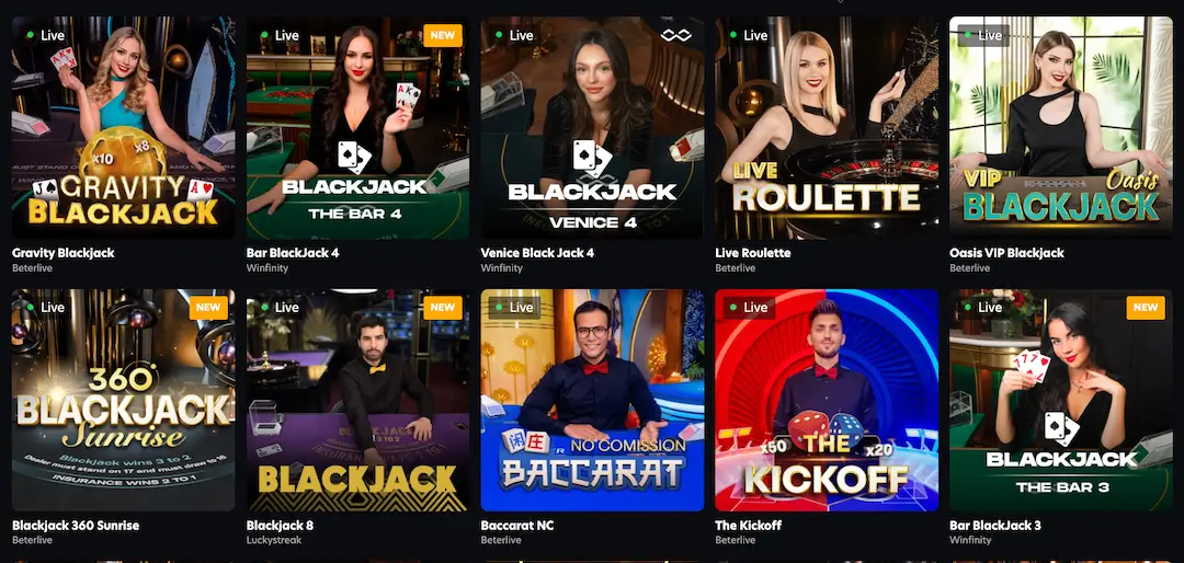 Live Dealer Games section at Ripper