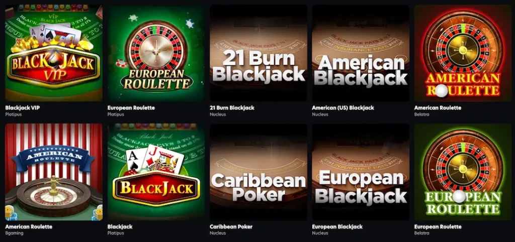 Table Games catalogue at Ripper Casino New Zealand